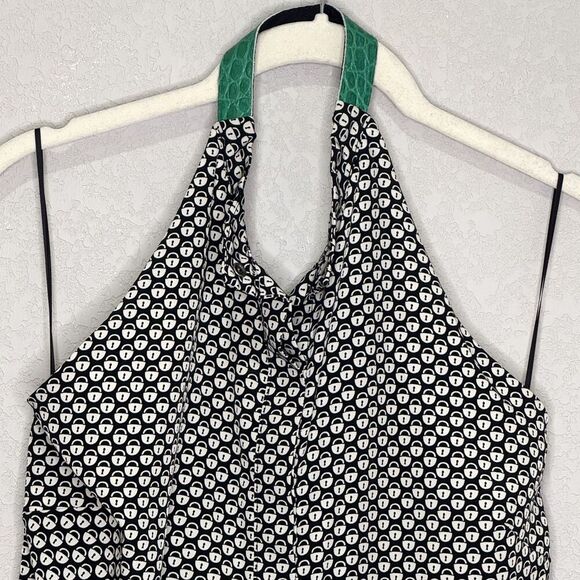 Sachin + Babi Halter Top Womens Medium Black White Lock Print Green Suede Trim - Picture 5 of 10